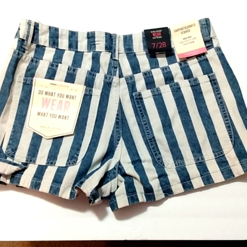 ANGEL KISS STRIPED HIGH RISE CARPENTER UTILITY SHORTS SIZE 7-28 NWT - Picture 5 of 7